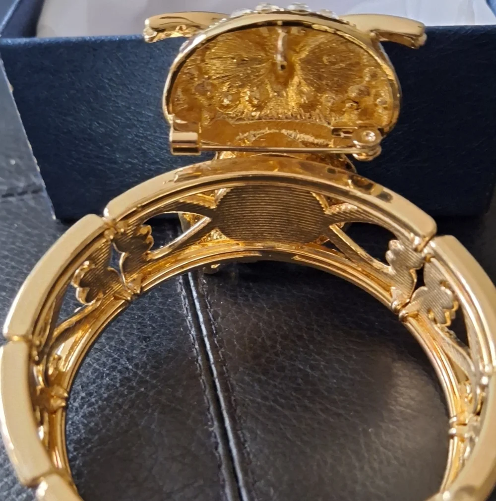 Gold and Diamond Owl Brooch and Bracelet Set